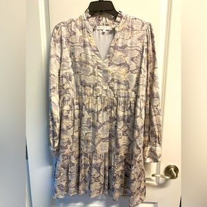 Karlie Ruffle Hem Snake Scale Print Longsleeve Shift Dress Small